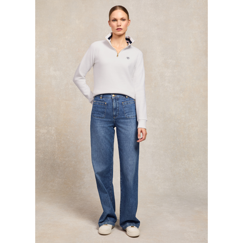 Holland Cooper Burford Quarter Zip Neck Sweat - White-3