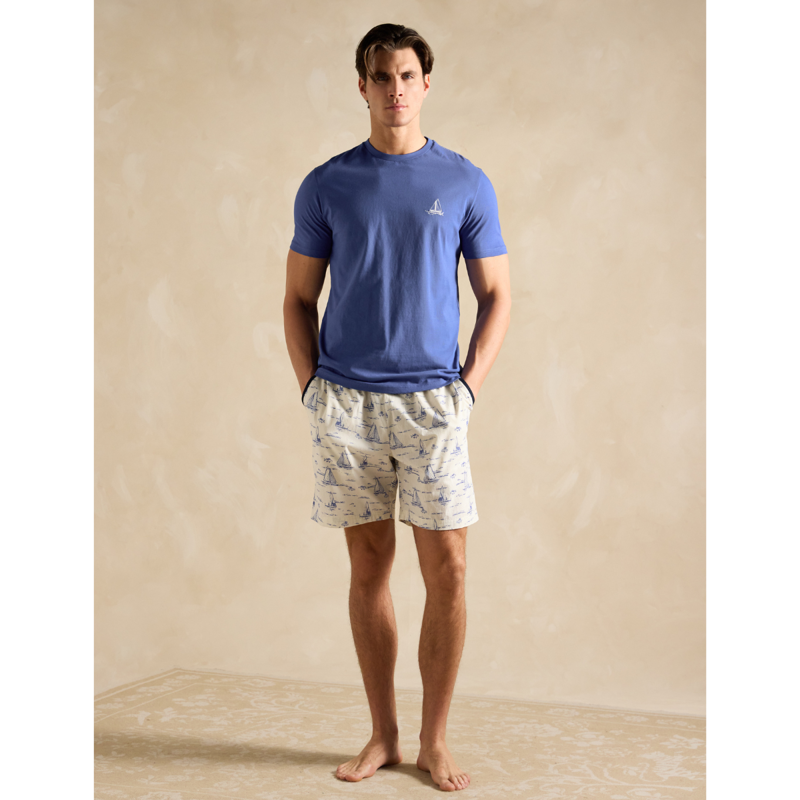 Joules Men's Harford Short Nightwear Set With Packable Travel Bag - Blue-1