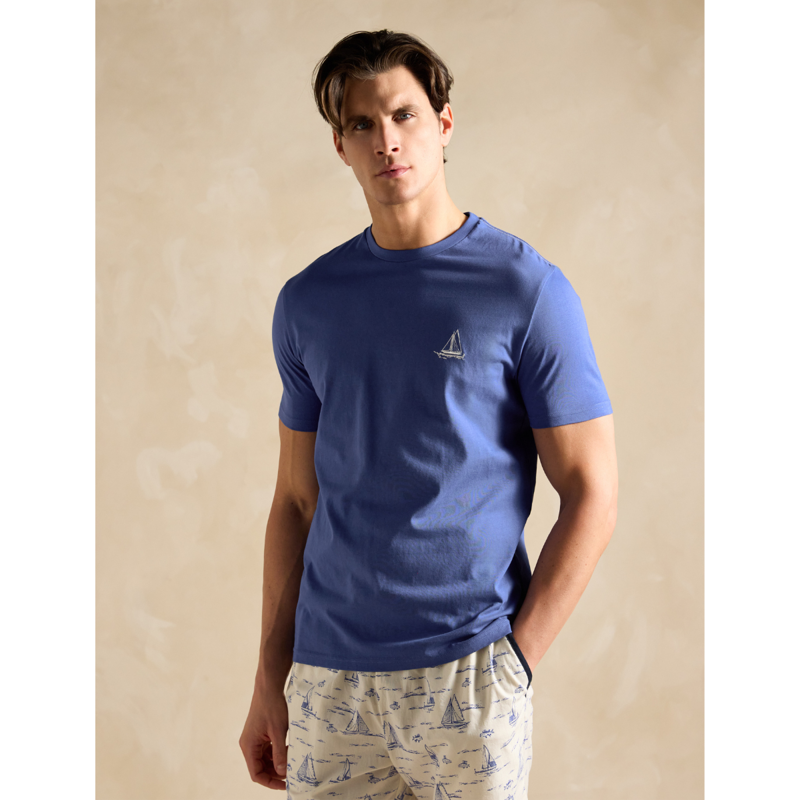 Joules Men's Harford Short Nightwear Set With Packable Travel Bag - Blue-6