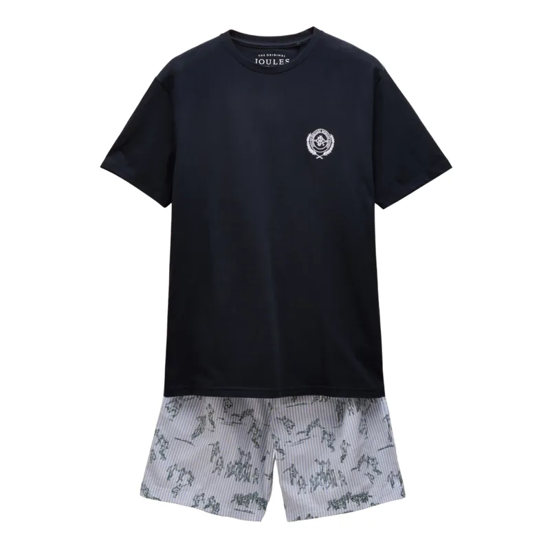 Joules Men's Harford Short Nightwear Set With Packable Travel Bag - Navy