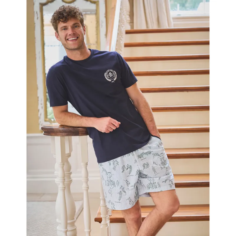 Joules Men's Harford Short Nightwear Set With Packable Travel Bag - Navy-1