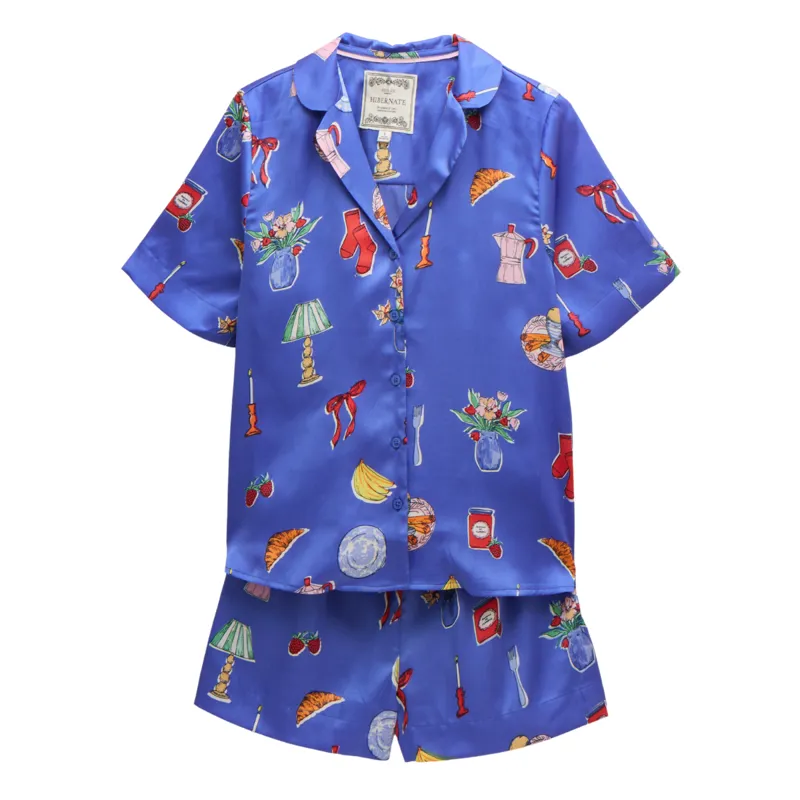 Joules Natalia Satin Short Pyjama Set - Blue