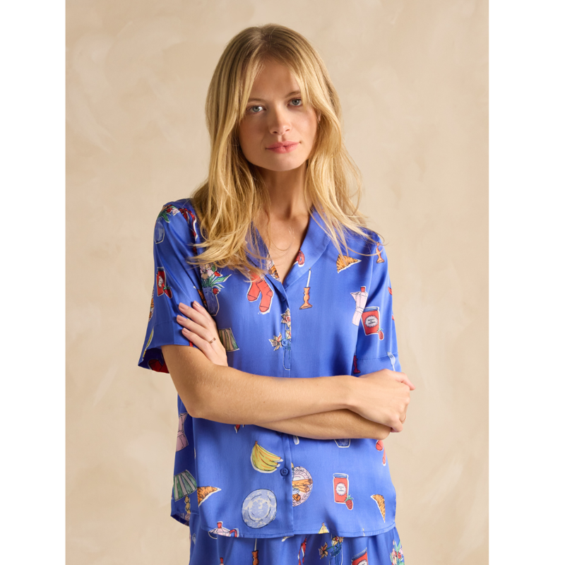 Joules Natalia Satin Short Pyjama Set - Blue-3