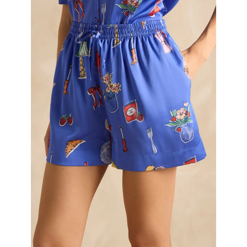 Joules Natalia Satin Short Pyjama Set - Blue-5