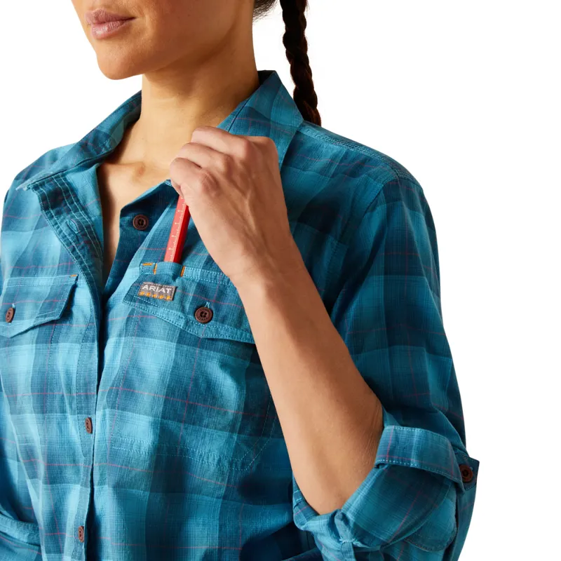 Ariat Women's Rebar Made Tough DuraStretch Work Shirt - Prominent Blue Plaid-3