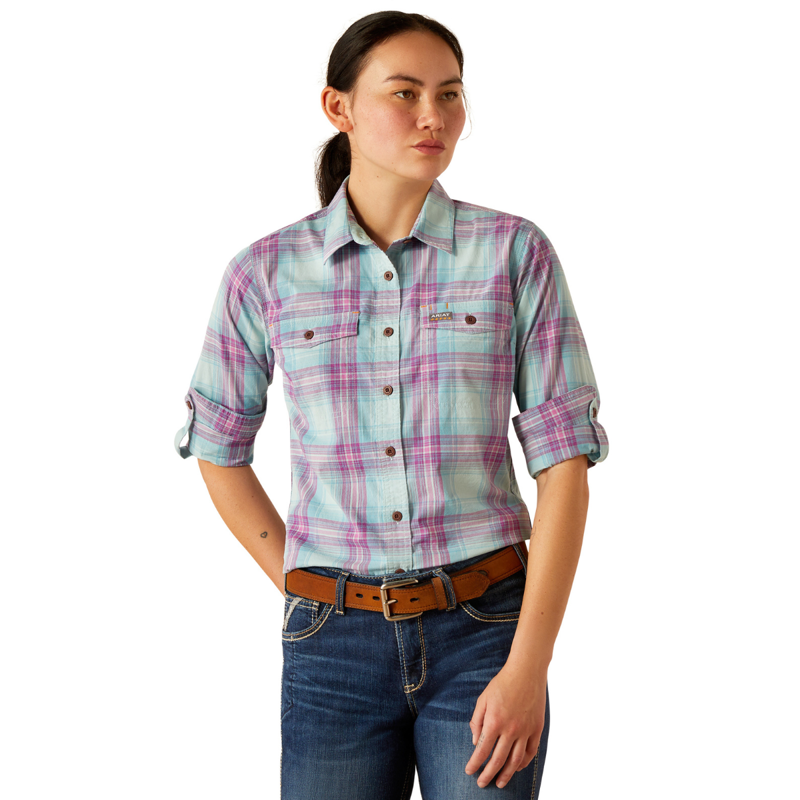 Ariat Women's Rebar Made Tough DuraStretch Work Shirt - Aquatic-2