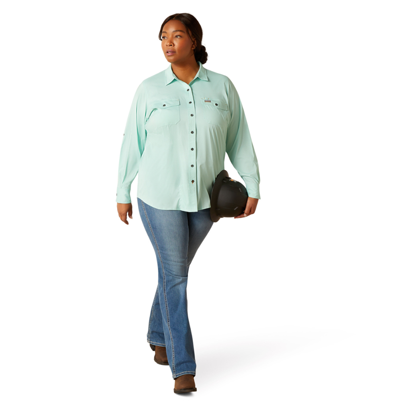 Ariat Women's Rebar Made Tough VentTEK DuraStretch Work Shirt - Pool Blue Heather-8