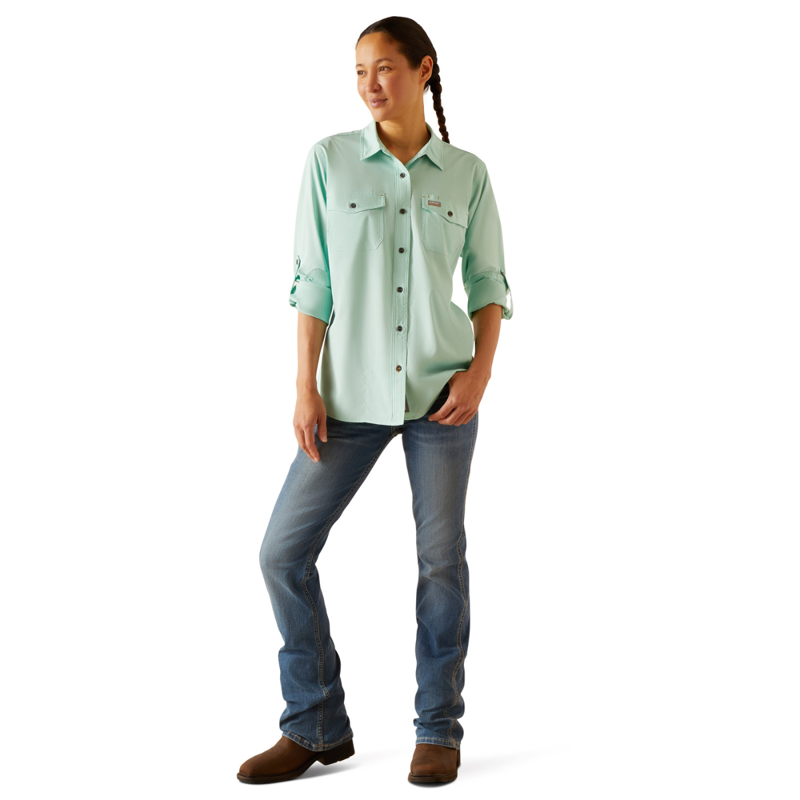 Ariat Women's Rebar Made Tough VentTEK DuraStretch Work Shirt - Pool Blue Heather-7