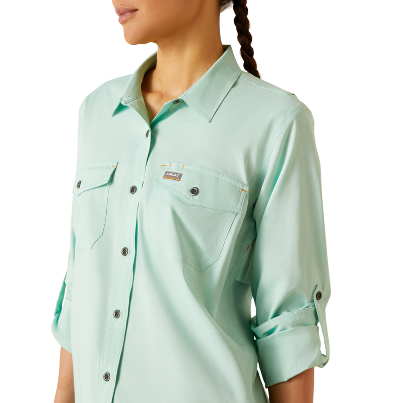 Ariat Women's Rebar Made Tough VentTEK DuraStretch Work Shirt - Pool Blue Heather-5