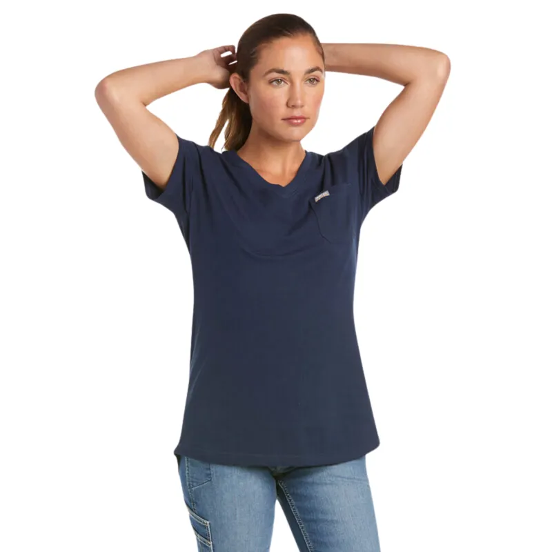 Ariat Women's Rebar Cotton Strong V-Neck Top - Navy
