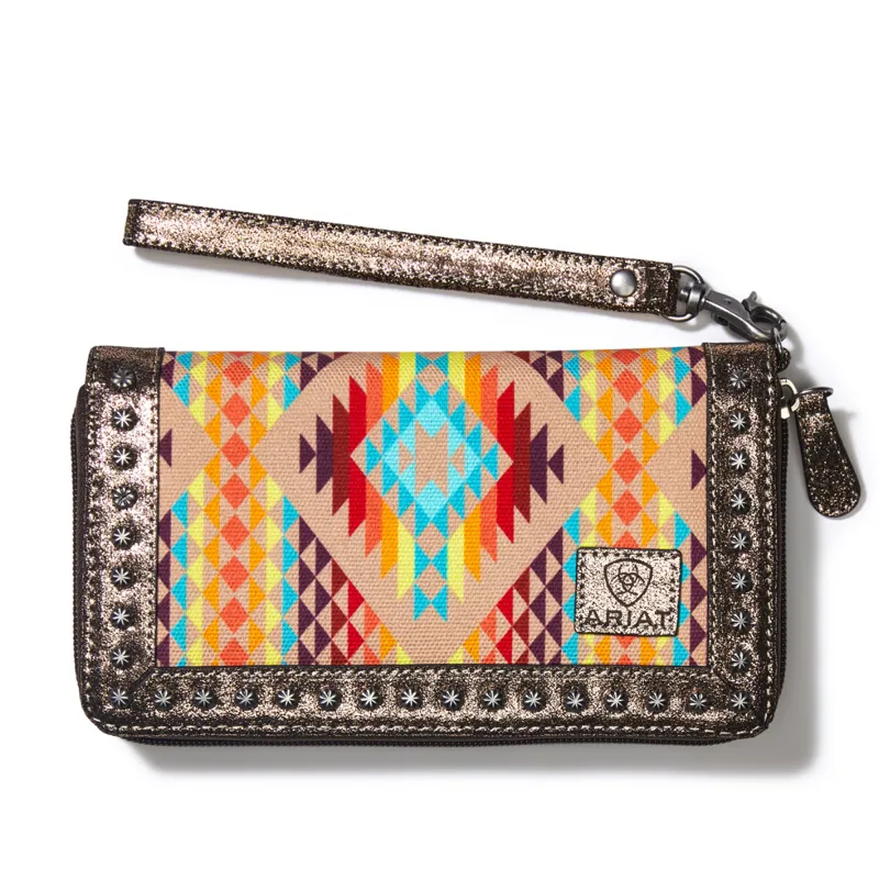 Ariat Women's Diamond Stripe Clutch Wallet - Brown