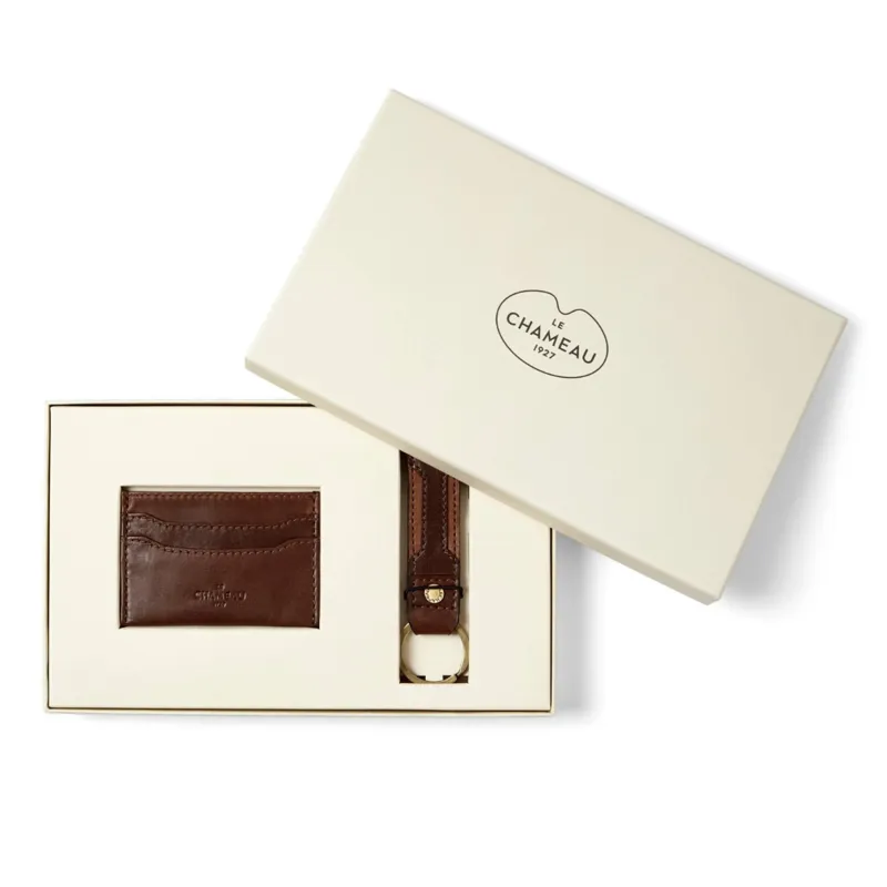 Le Chameau Key Ring and Card Wallet Gift Set - Marron Foncé