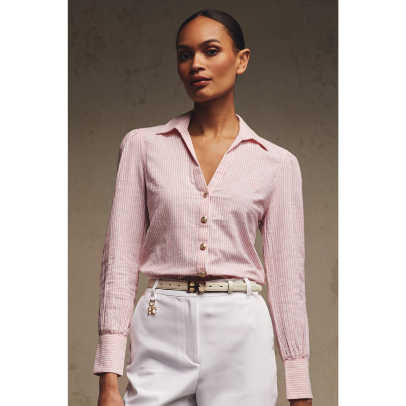 Holland Cooper Classic V-Neck Blouse - Pink Stripe-5