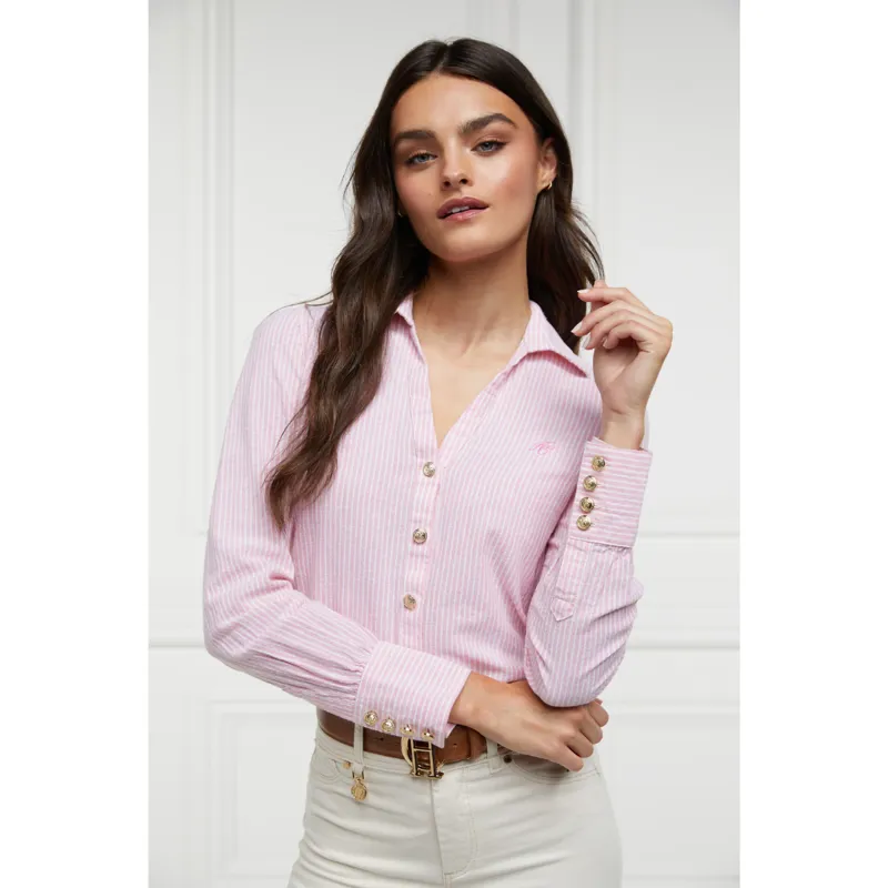 Holland Cooper Classic V-Neck Blouse - Pink Stripe-1