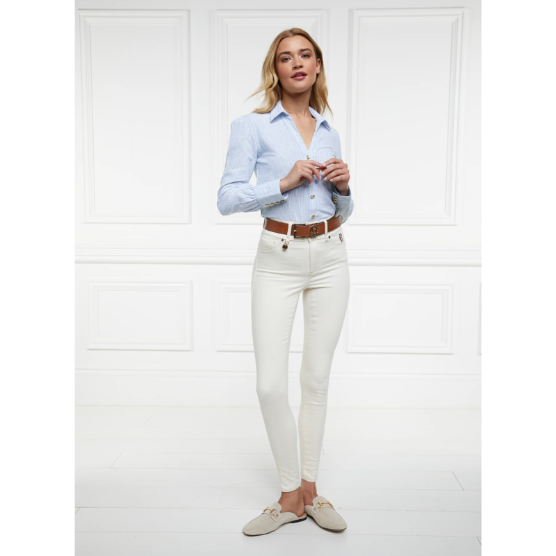 Holland Cooper Classic V-Neck Blouse - Azure Stripe-4