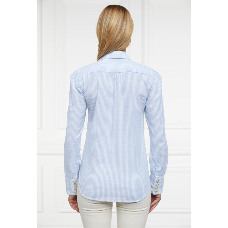 Holland Cooper Classic V-Neck Blouse - Azure Stripe-2