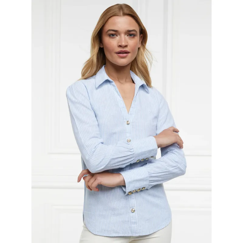 Holland Cooper Classic V-Neck Blouse - Azure Stripe
