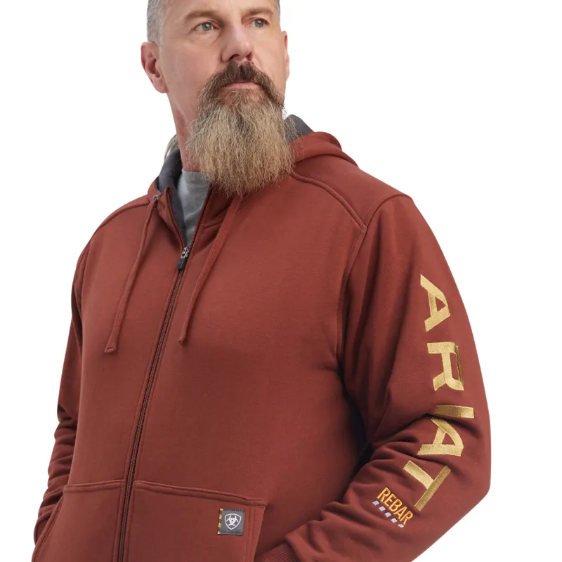 Ariat Men's Rebar All-Weather Full Zip Hoodie - Cherry Mahogany/Antique Gold-2