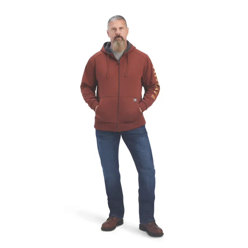 Ariat Men's Rebar All-Weather Full Zip Hoodie - Cherry Mahogany/Antique Gold-3