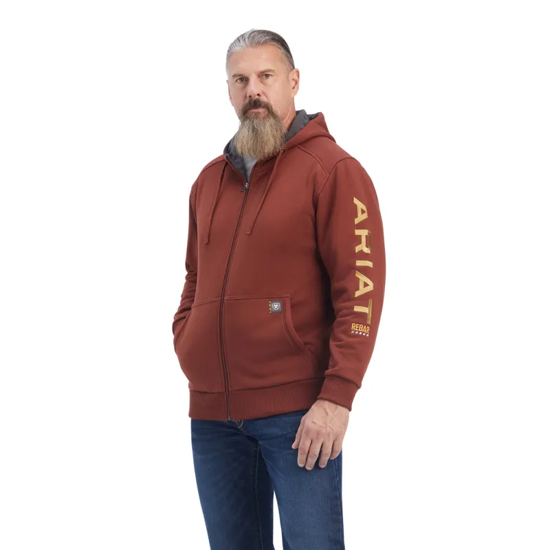 Ariat Men's Rebar All-Weather Full Zip Hoodie - Cherry Mahogany/Antique Gold
