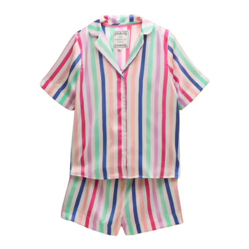 Joules Natalia Satin Short Pyjama Set - Multi Stripe