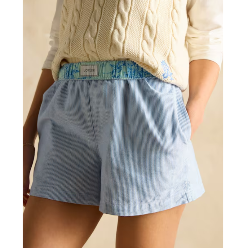 Joules Ladies Amara Pull-On Cotton Shorts - Blue Stripe-3
