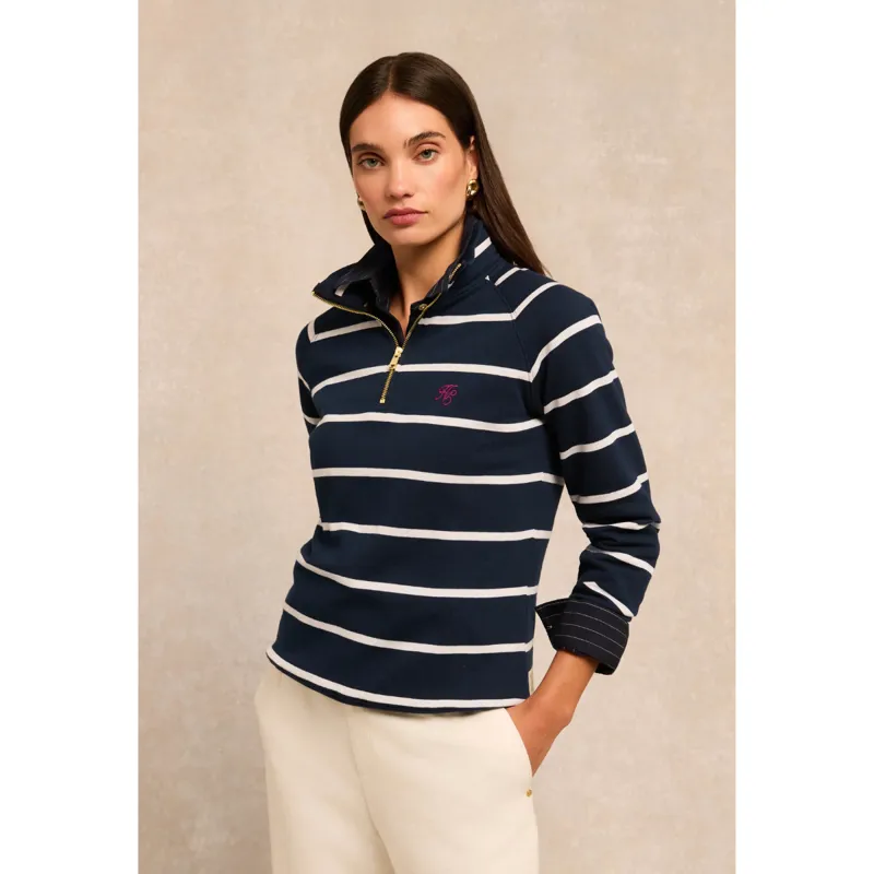 Holland Cooper Kingham Quarter Zip Neck Sweat - Ink Navy Stripe