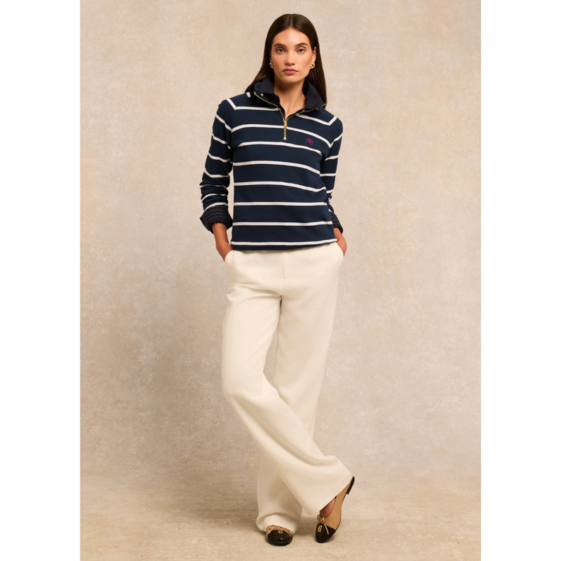 Holland Cooper Kingham Quarter Zip Neck Sweat - Ink Navy Stripe-3
