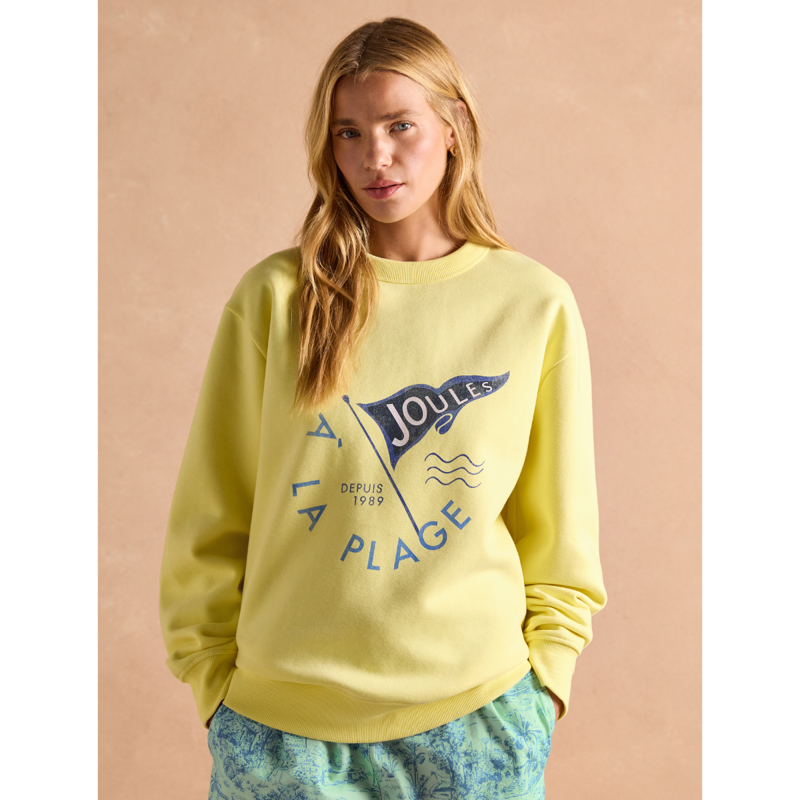 Joules Ladies Graphic Crew Sweatshirt - Yellow-1