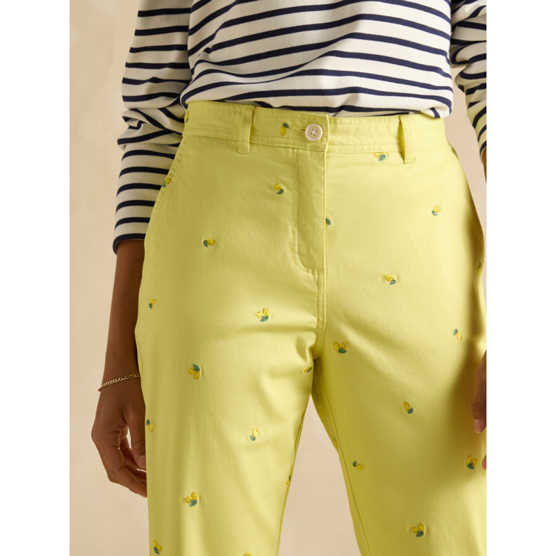 Joules Slim Fit Embroidered Chino Trousers - Lemon - Ladies UK 14-5