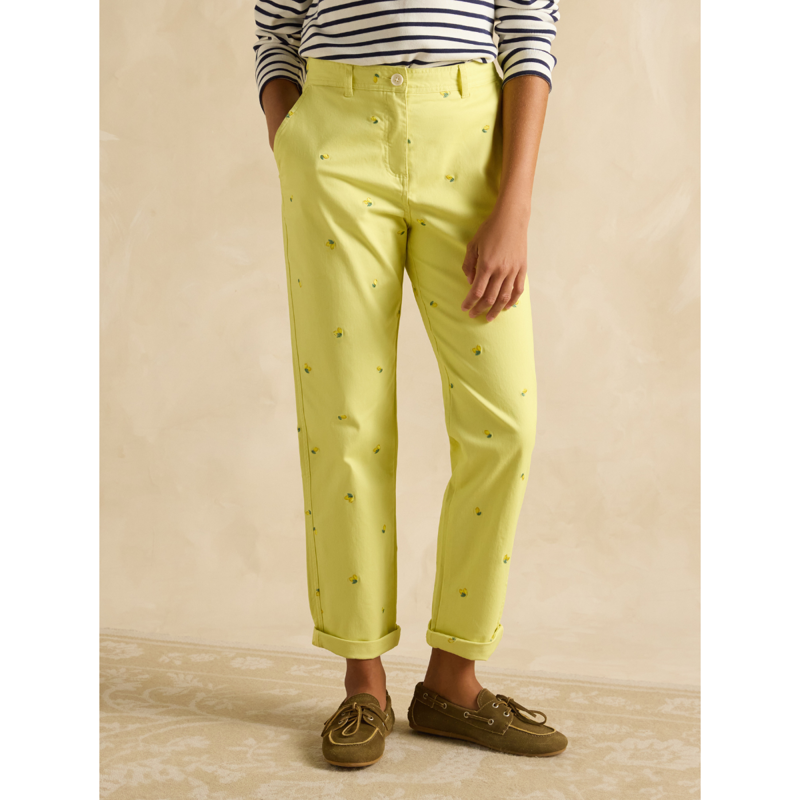Joules Slim Fit Embroidered Chino Trousers - Lemon - Ladies UK 14-1