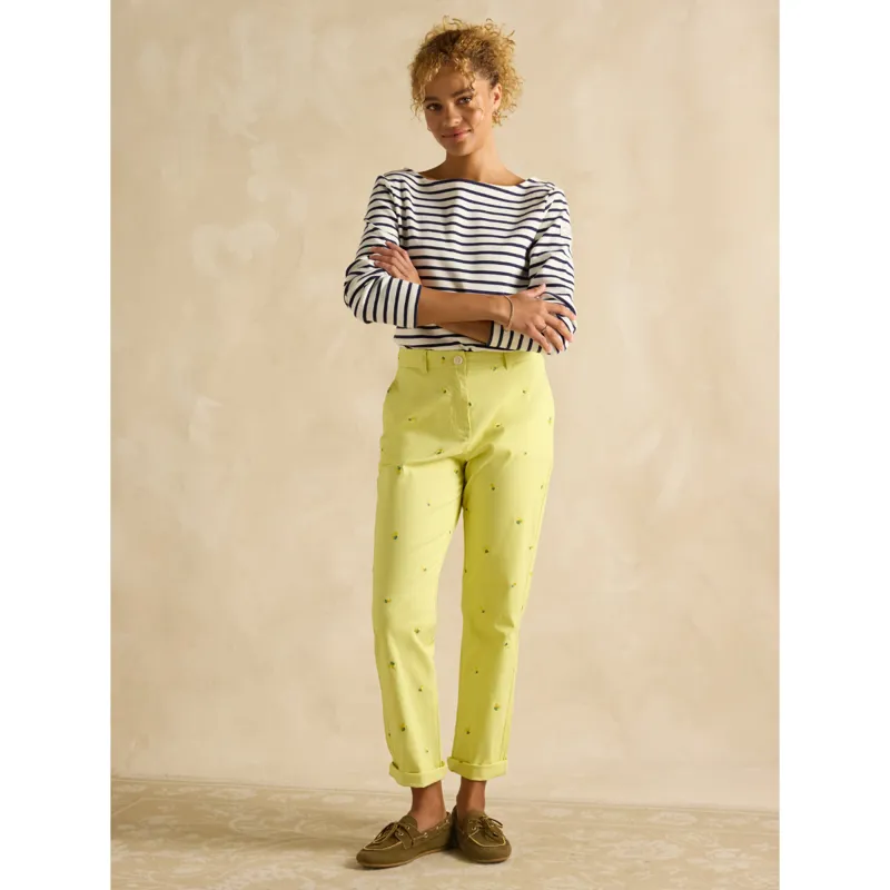 Joules Slim Fit Embroidered Chino Trousers - Lemon - Ladies UK 14-3