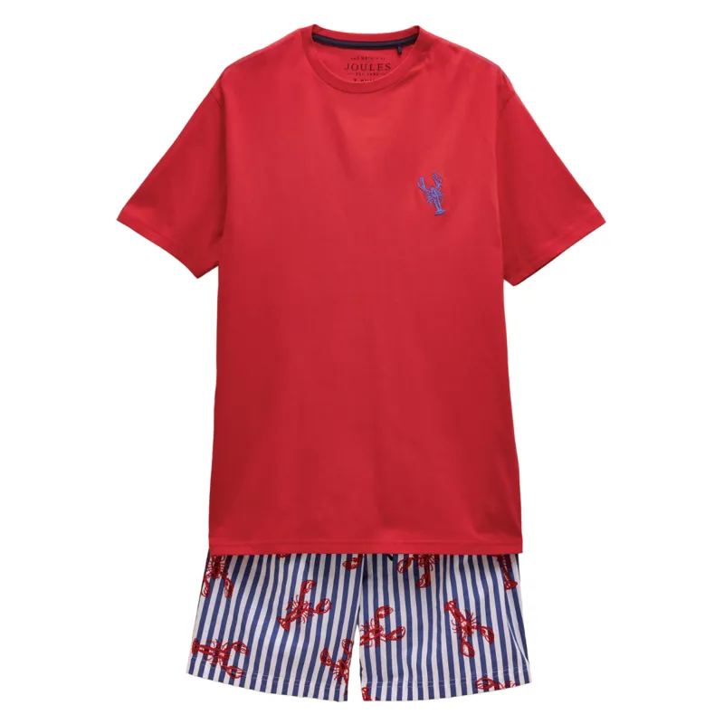 Joules Men's Harford Short Nightwear Set With Packable Travel Bag - Red