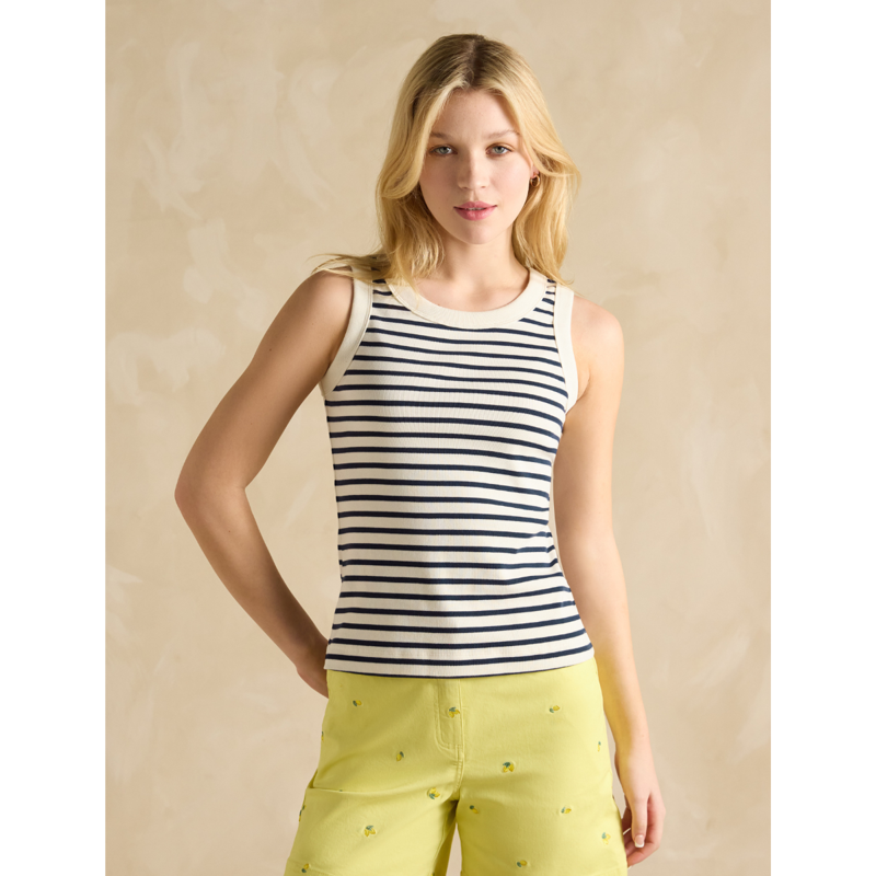 Joules Ladies Harbour Jersey Vest - Creme Navy-1