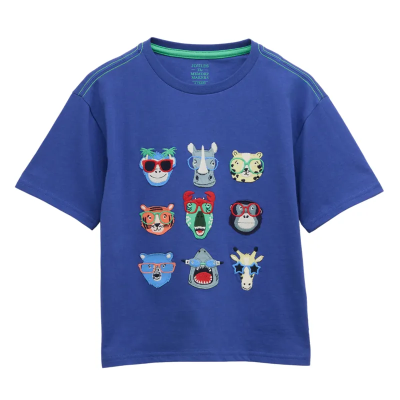 Joules Kids Archie Faces Print Short Sleeve T-Shirt - Blue