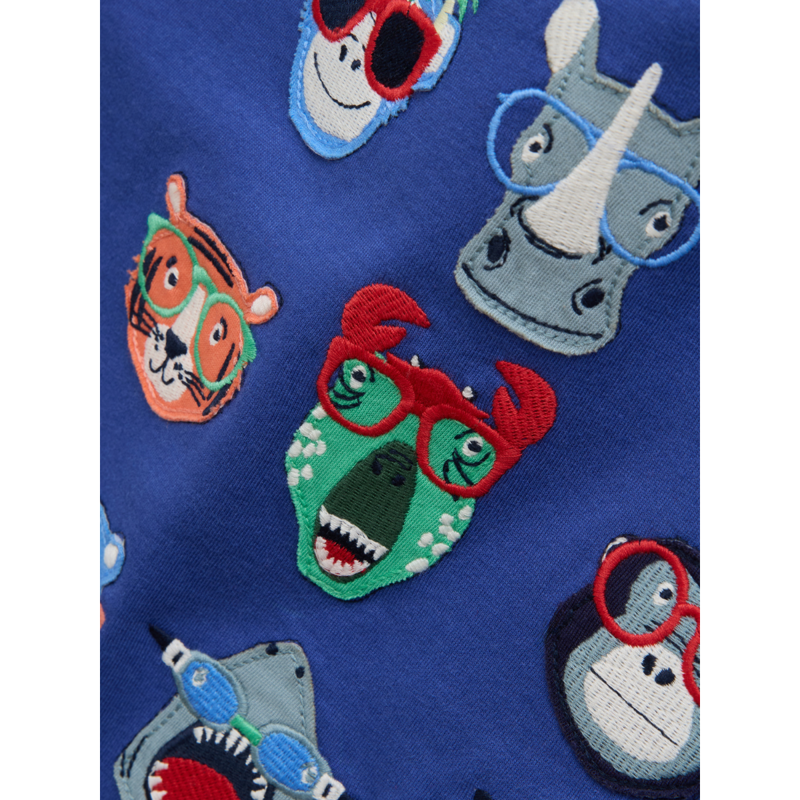 Joules Kids Archie Faces Print Short Sleeve T-Shirt - Blue-3