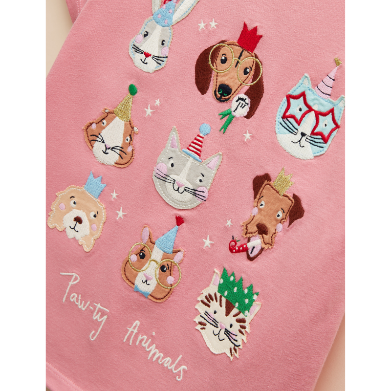 Joules Kids Astra Pawty Faces Print Cotton T-Shirt - Pink-3