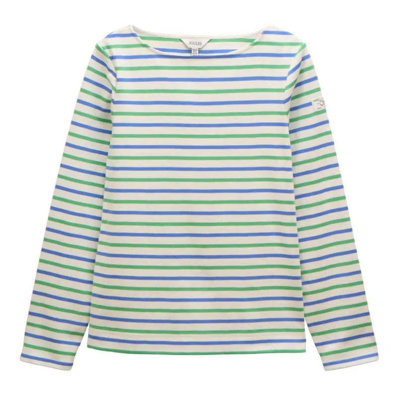 Joules Ladies Harbour Boat Neck Breton Top - Green Blue Stripe