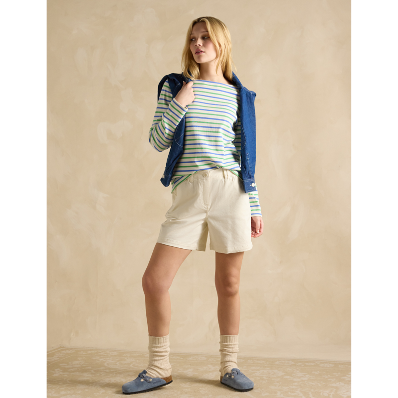 Joules Ladies Harbour Boat Neck Breton Top - Green Blue Stripe-6
