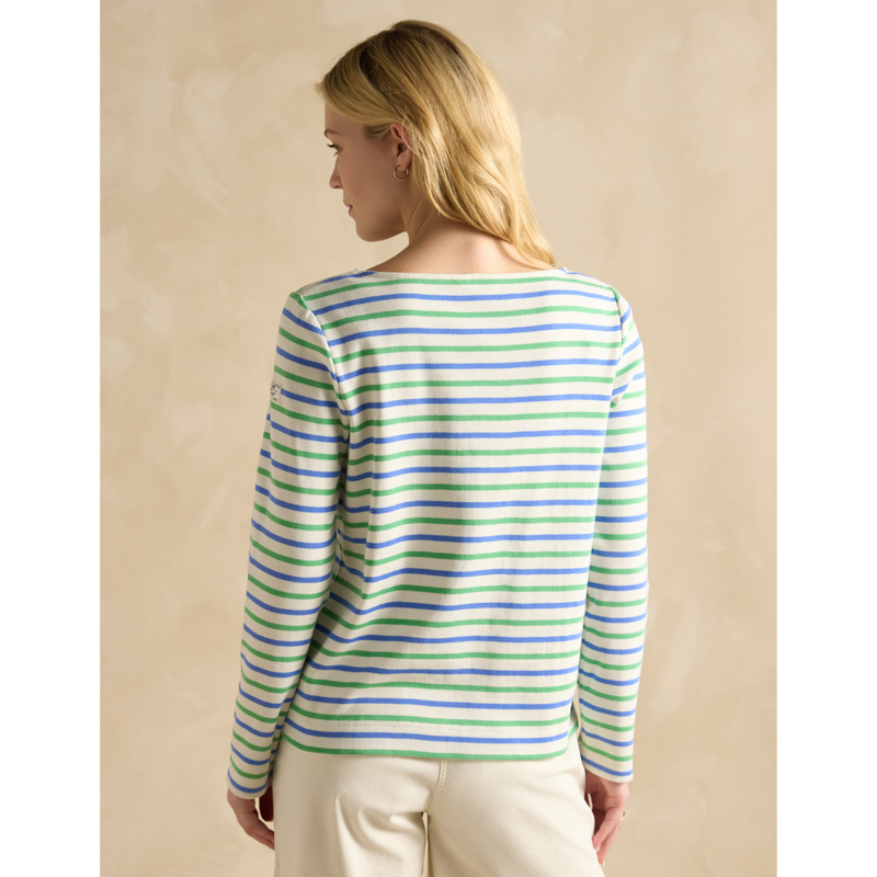 Joules Ladies Harbour Boat Neck Breton Top - Green Blue Stripe-2