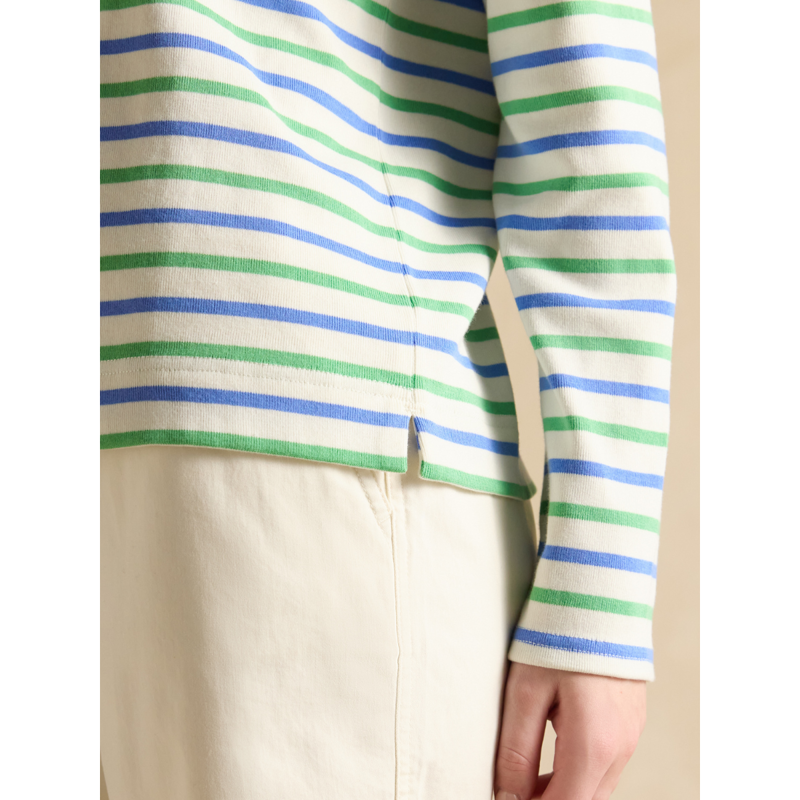 Joules Ladies Harbour Boat Neck Breton Top - Green Blue Stripe-4