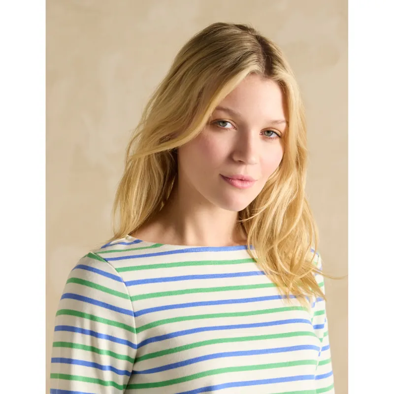 Joules Ladies Harbour Boat Neck Breton Top - Green Blue Stripe-3