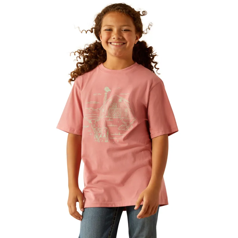 Ariat Youth Farm Scene Short Sleeved T-Shirt - Dusty Rose