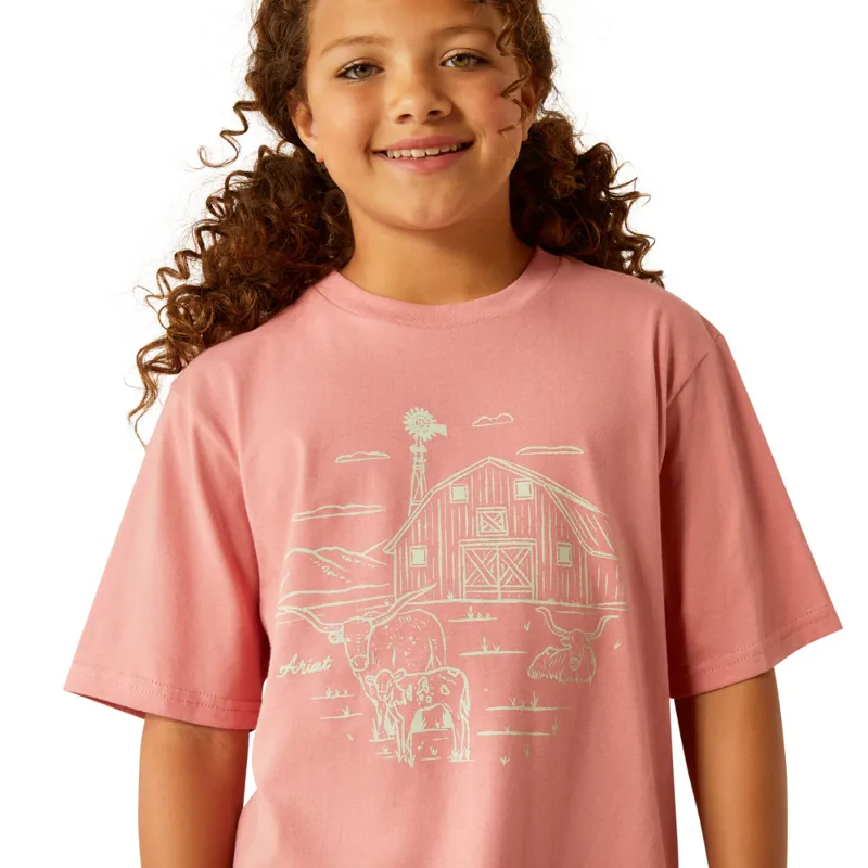 Ariat Youth Farm Scene Short Sleeved T-Shirt - Dusty Rose-2