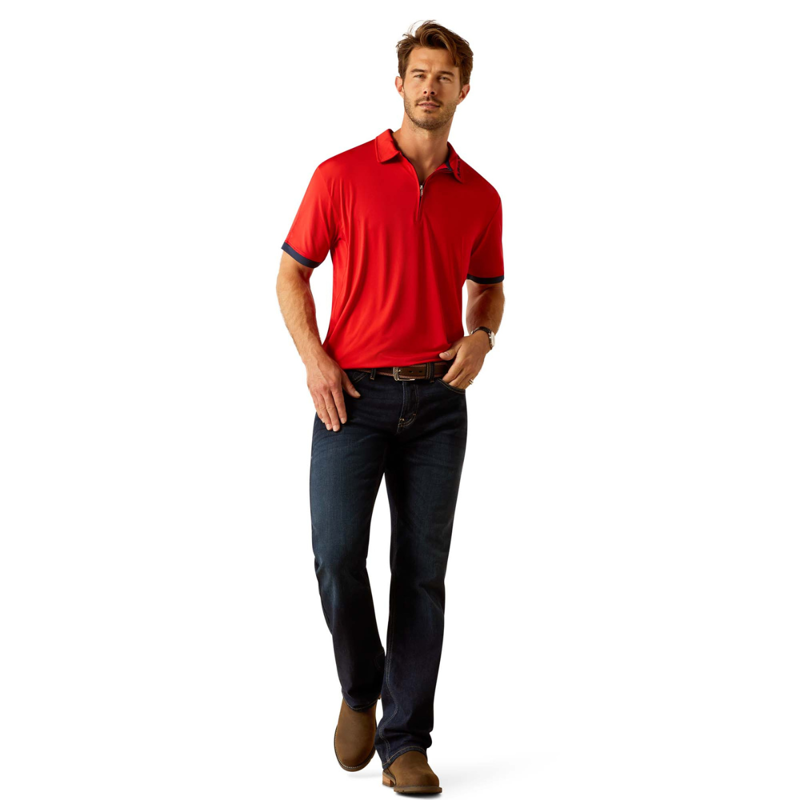 Ariat Men's Bandera 1/4 Zip Polo - Weg Red-3