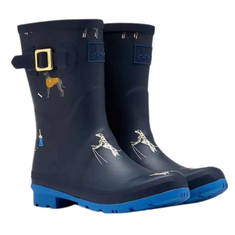 Joules Molly Mid Height Printed Wellies - Navy Beach Dogs
