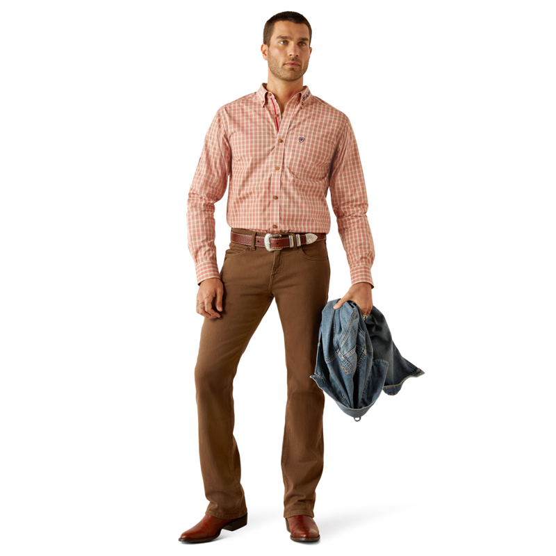 Ariat Men's Pro series Team Packer Fitted Shirt - Rust/Blue-4