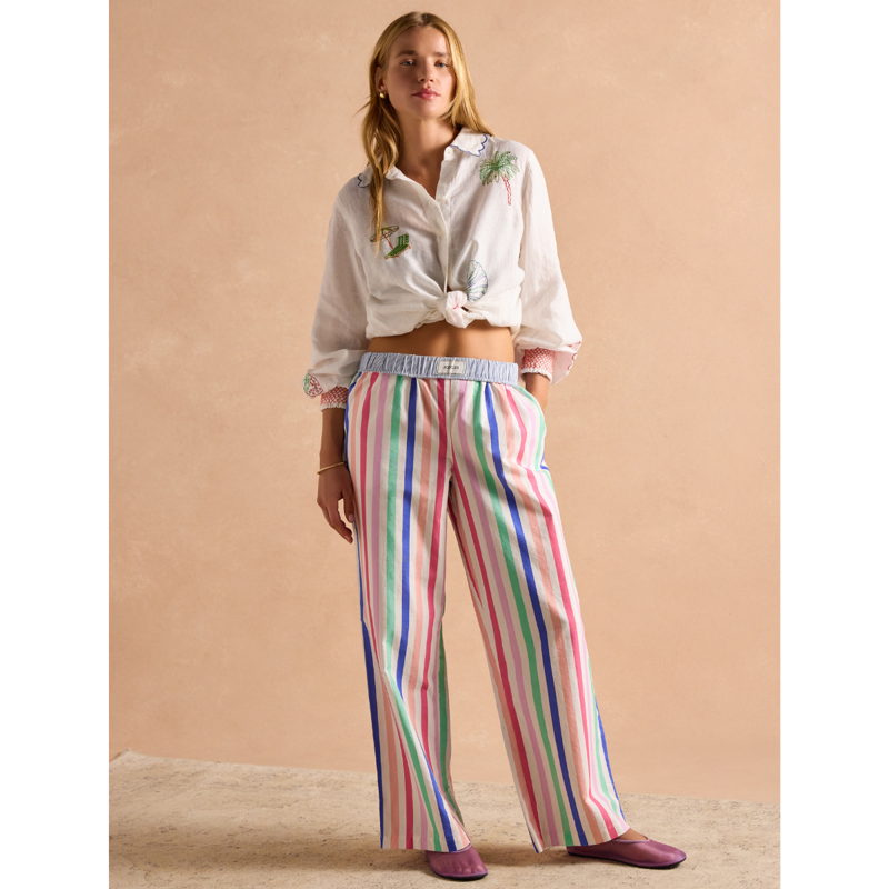 Joules Ladies Hallie Pull-On Cotton Trousers - Multi Stripe-1