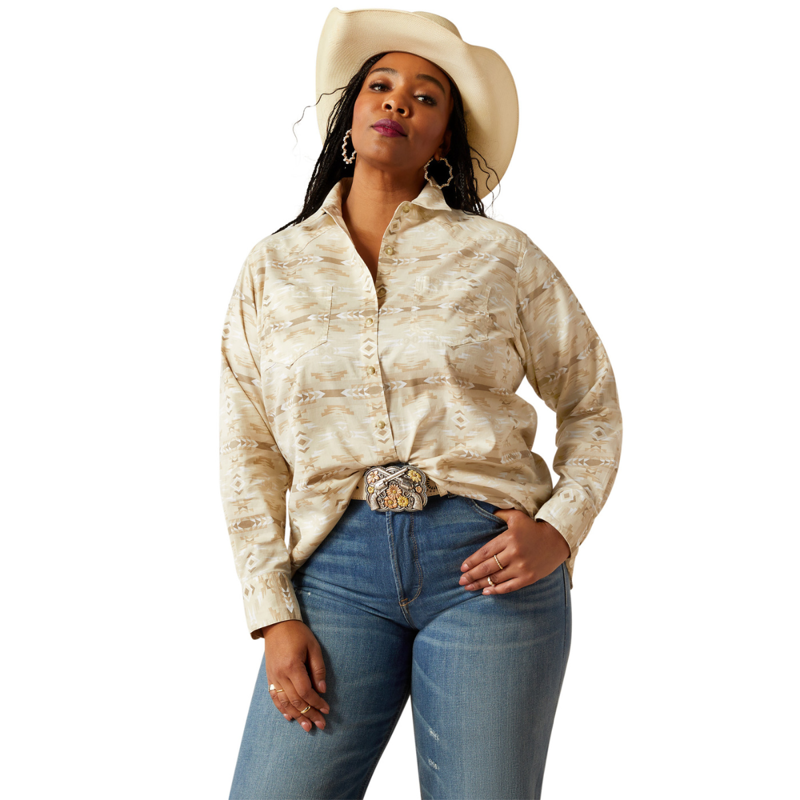 Ariat Women's  Billie Jean Western Shirt - Sandstone Southwest Print-1