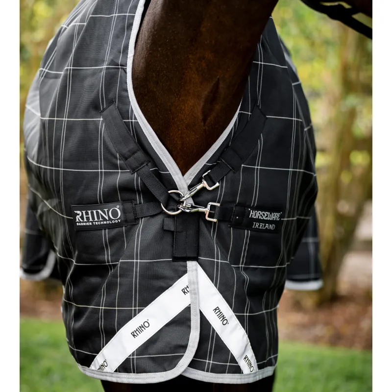 Horseware Rhino Wug Turnout Rug 0g - Black/Grey White Check Grey-1